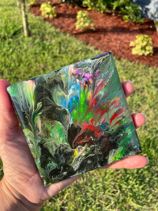 Resin Green Floral Coasters Unique Handmade Luxury Art Kitchen Decor