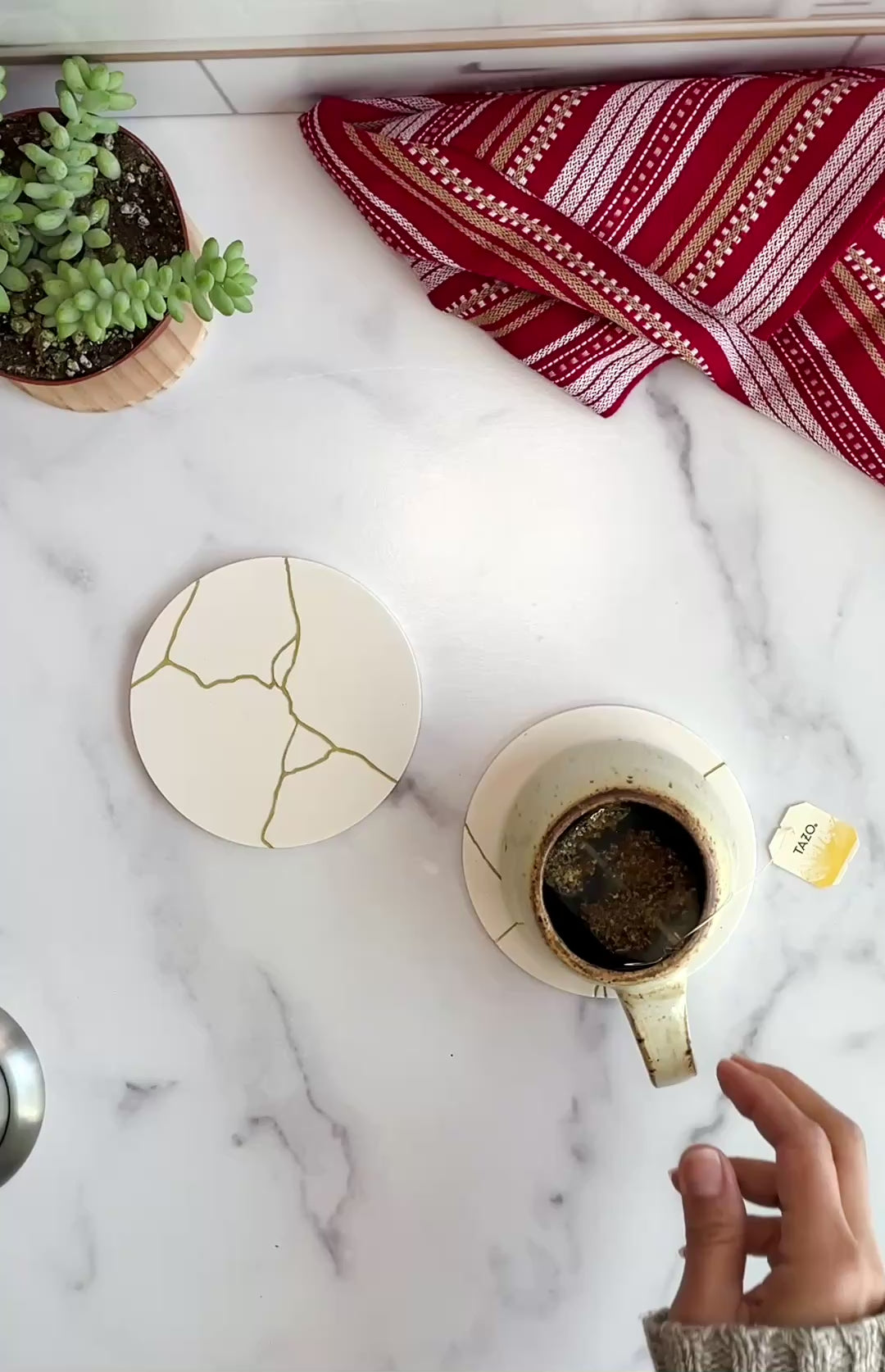 White Kintsugi Stone Coasters – Set of 2