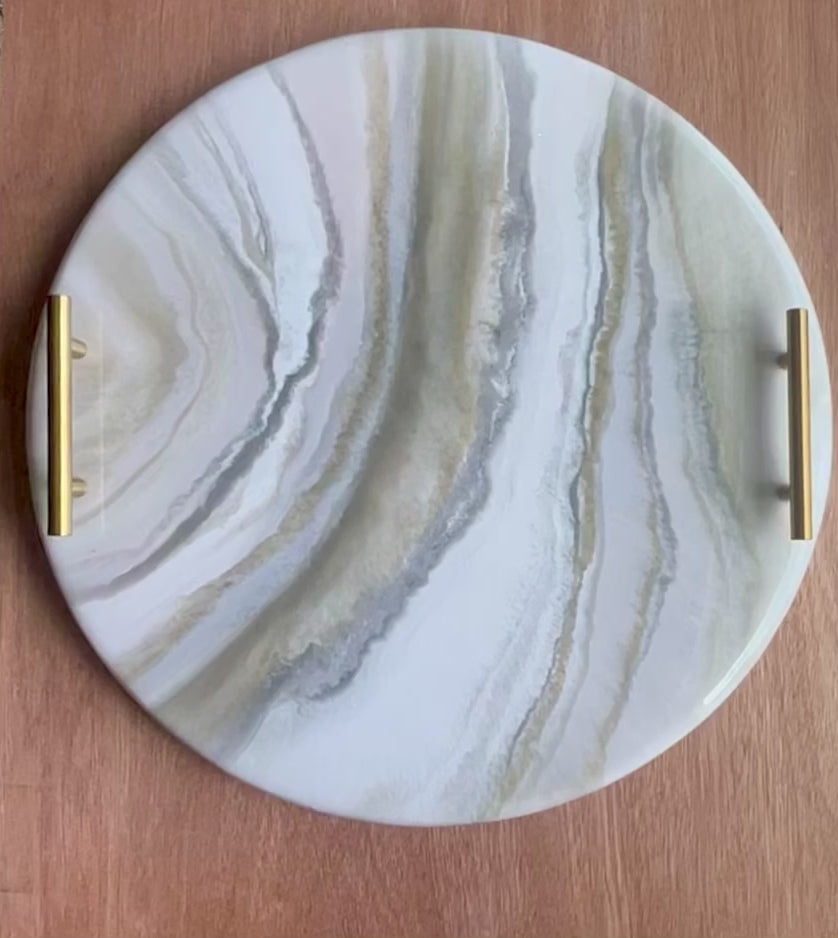 White and Gold Stone Serving Tray