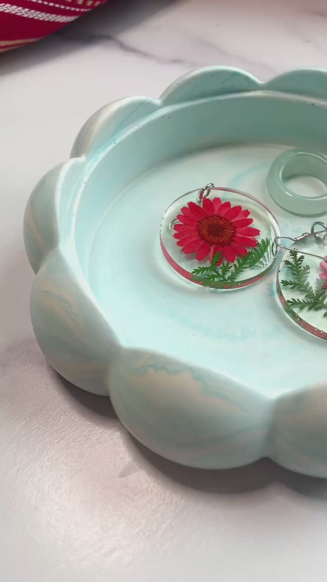 Light Blue Marble Ornate Ring Dish