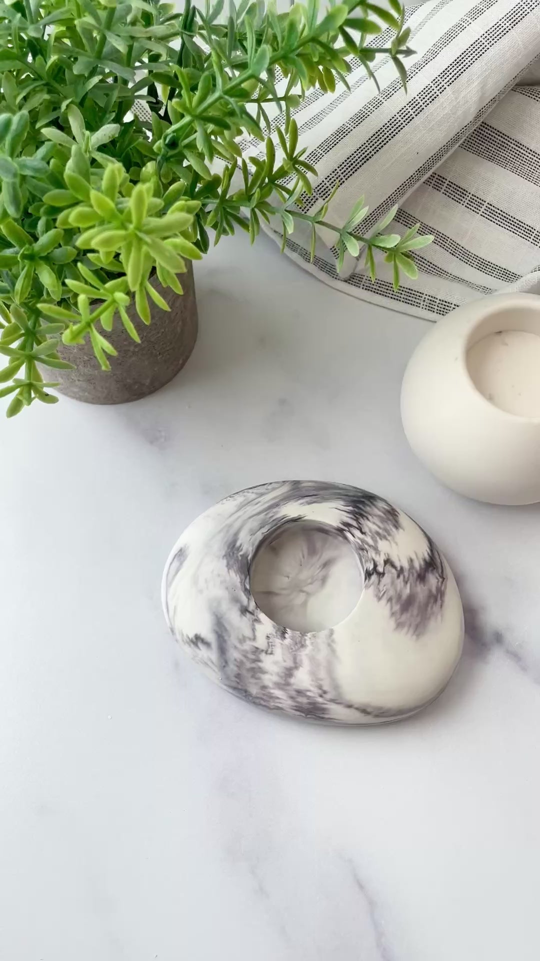 Gray Marbled Stone Tealight Holder