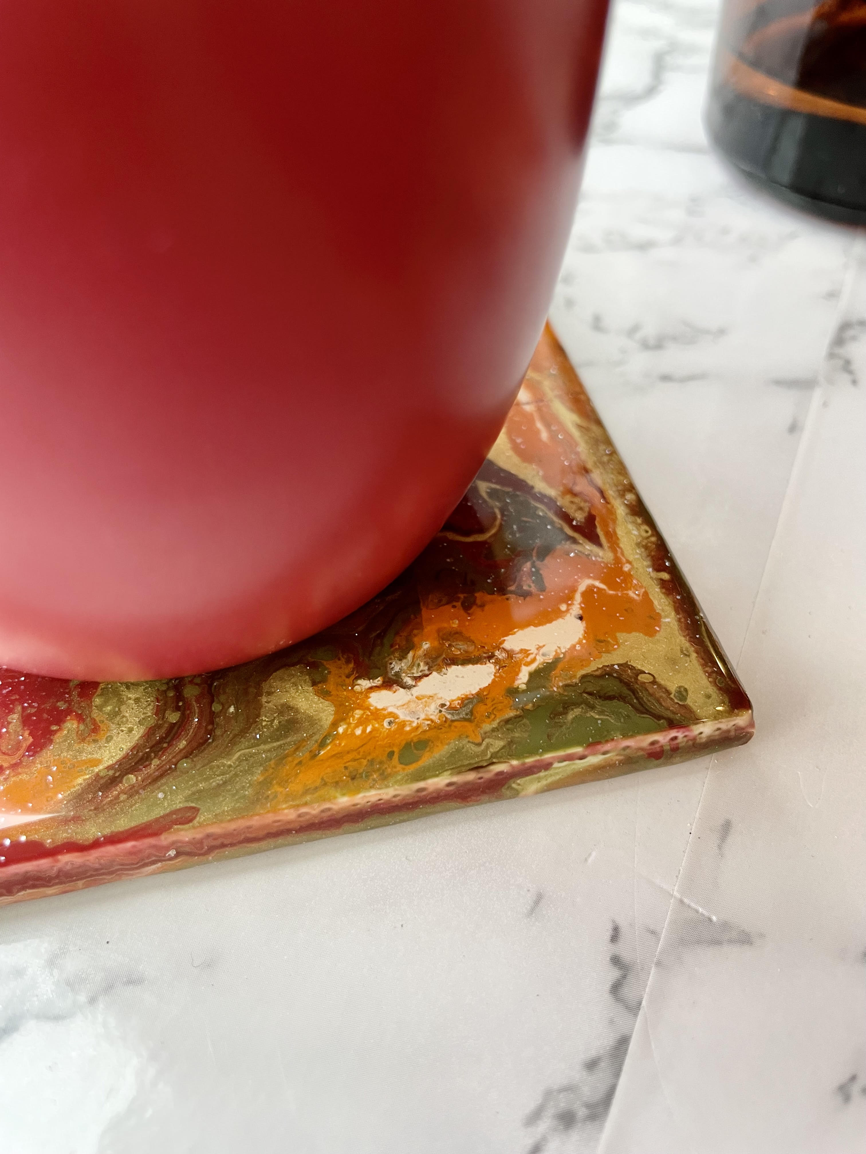 Tangy Orange Autumn Coasters Unique Handmade Resin Luxury Art Kitchen Decor