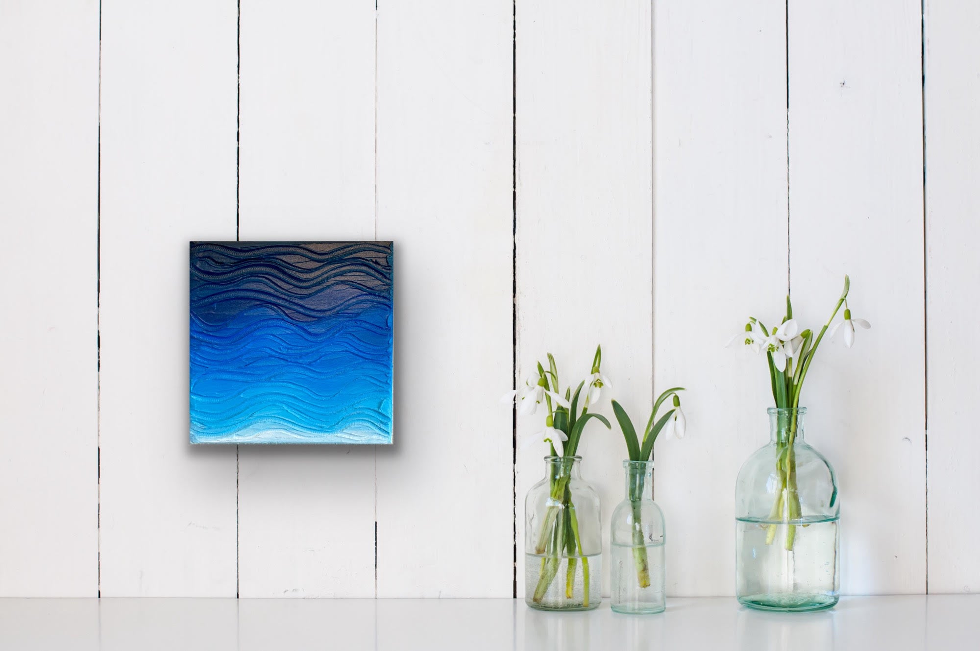 Blue Beach Coastal Textured Wall Art Unique Original Painting Home Decor