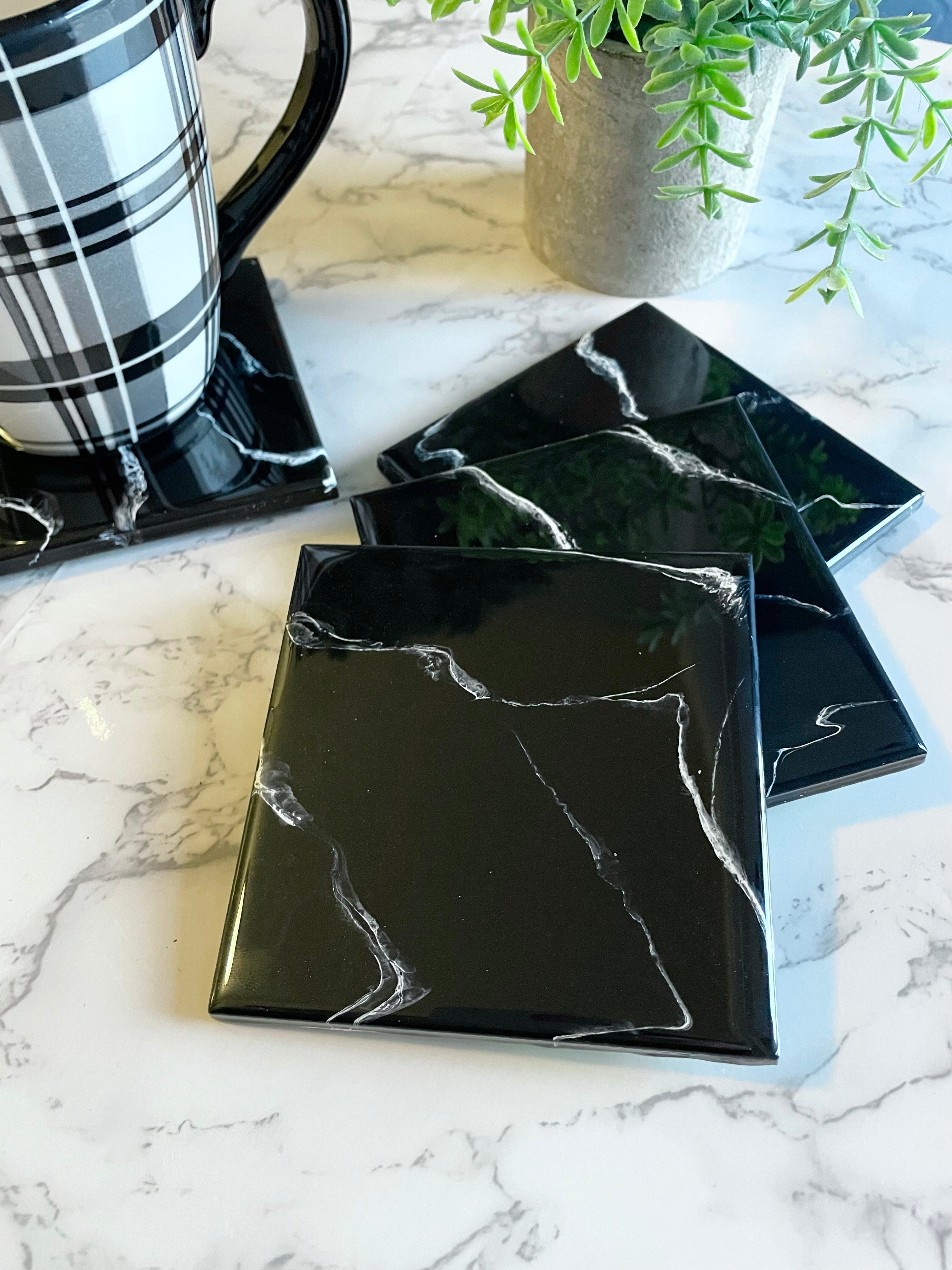 Black Marble Charcuterie Cheese Board Coaster Set