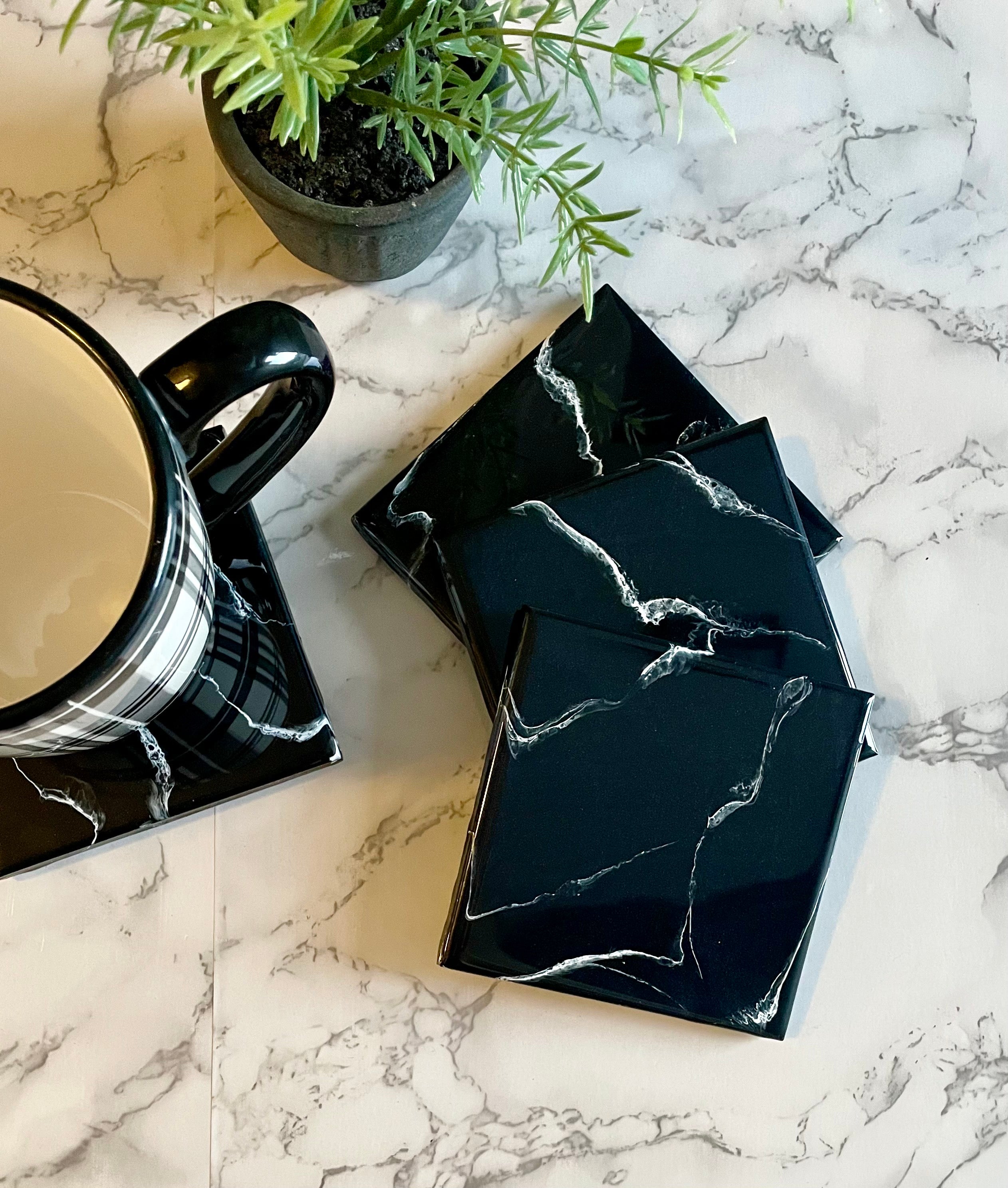 Black Marble Charcuterie Cheese Board Coaster Set