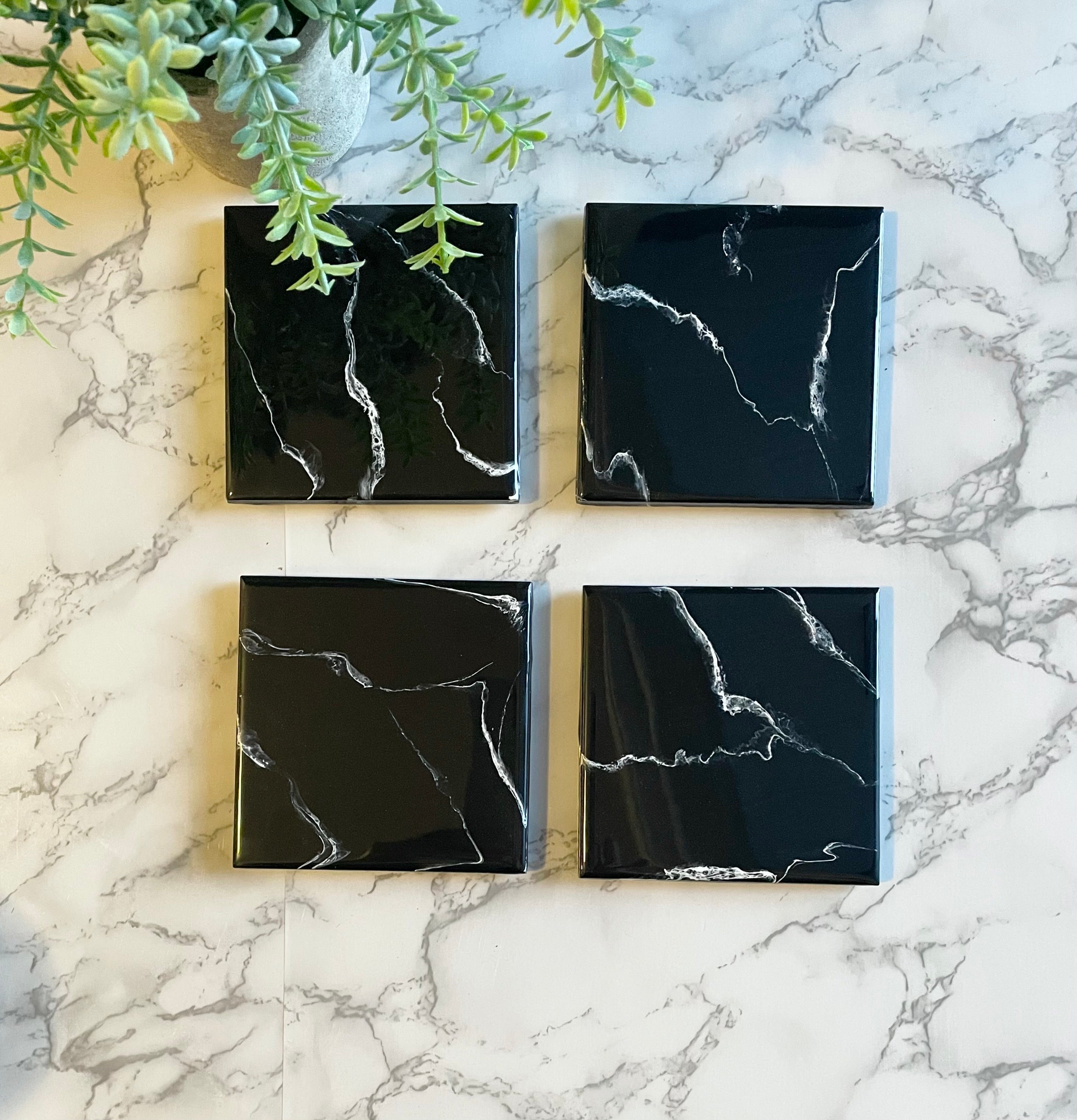 Black Marble Charcuterie Cheese Board Coaster Set