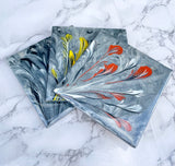 Resin Floral Gray Coasters Unique Handmade Luxury Art Kitchen Decor