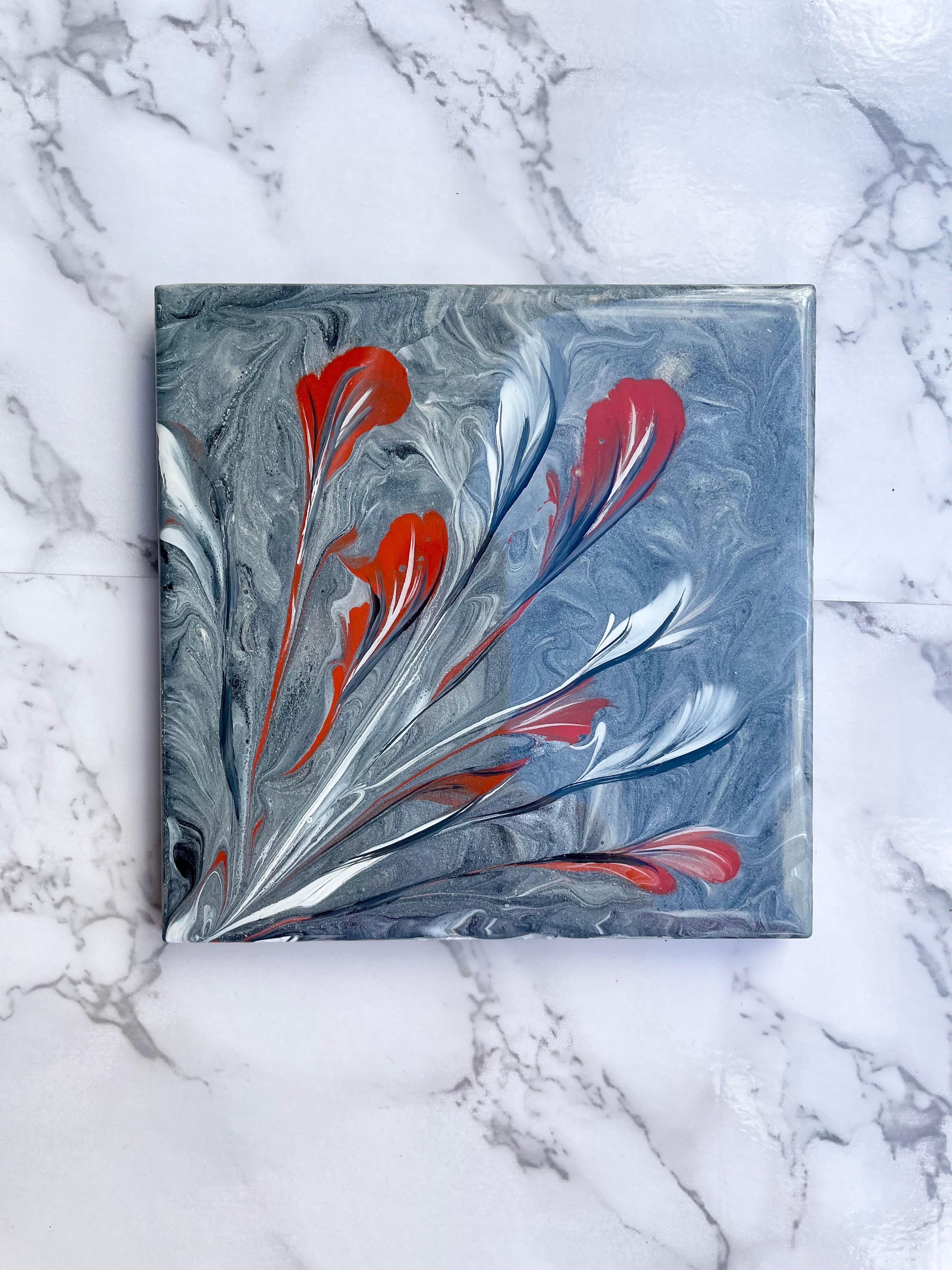 Resin Floral Gray Coasters Unique Handmade Luxury Art Kitchen Decor