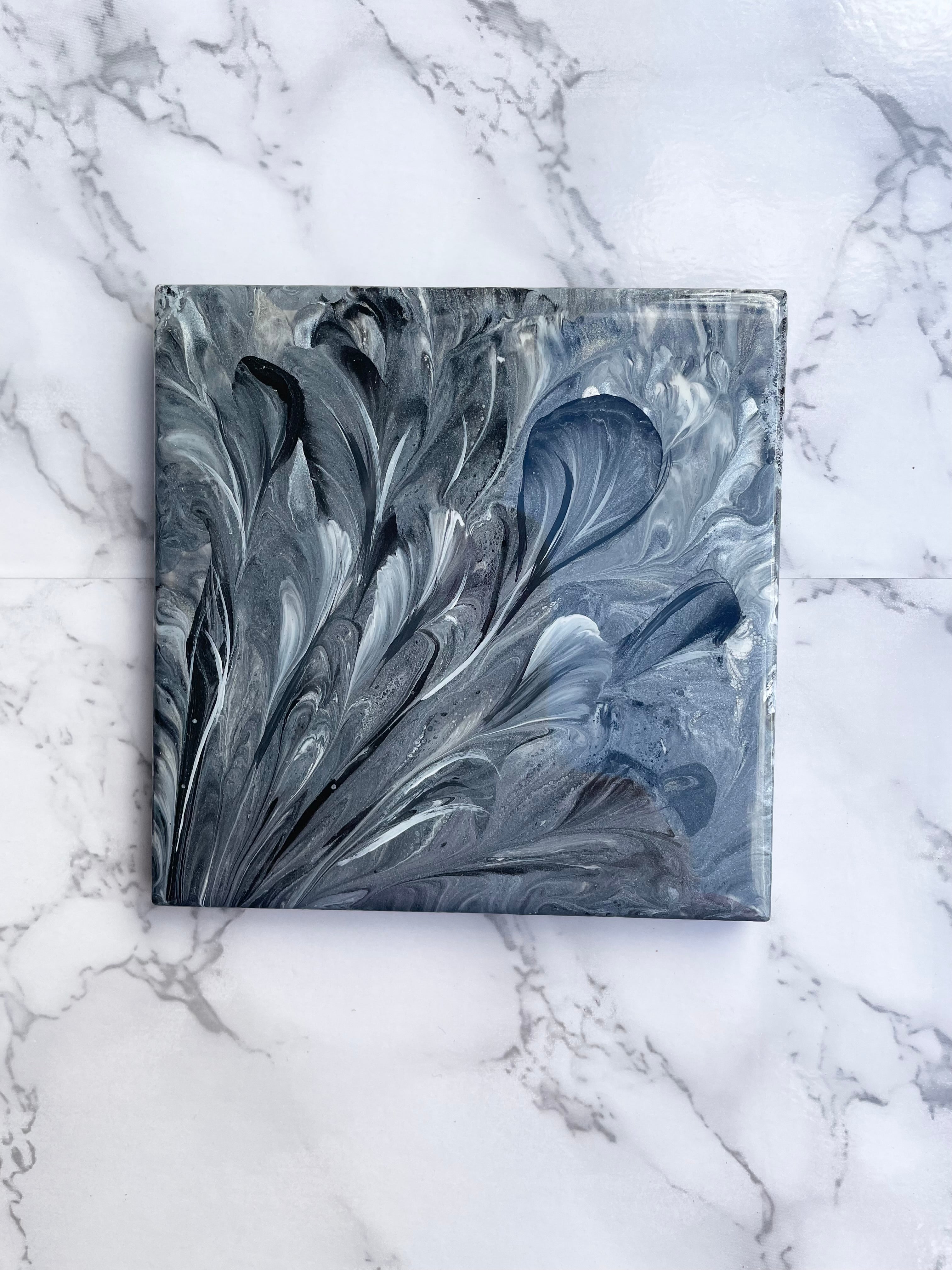 Resin Floral Gray Coasters Unique Handmade Luxury Art Kitchen Decor