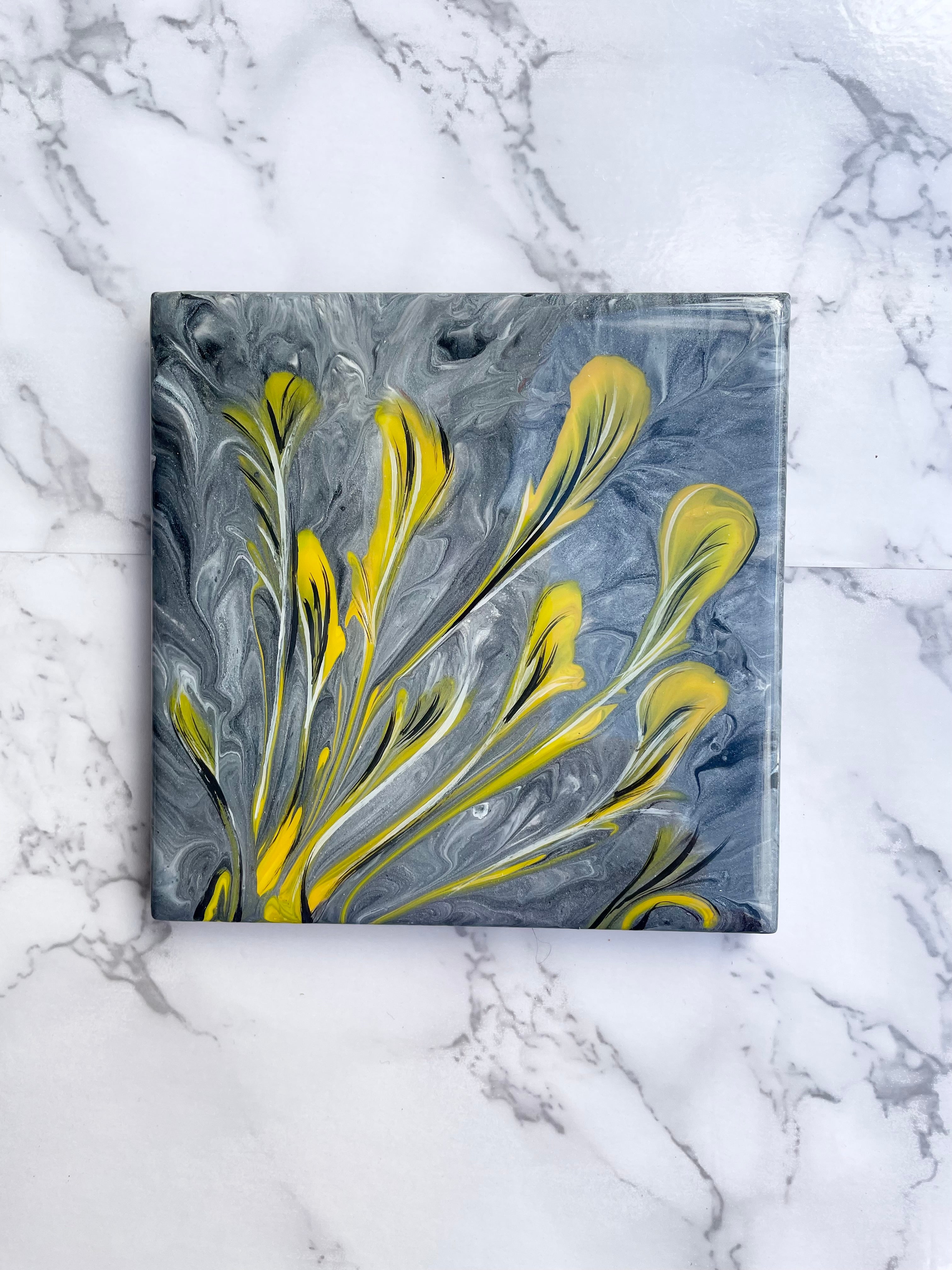 Resin Floral Gray Coasters Unique Handmade Luxury Art Kitchen Decor