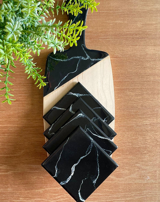 Black Marble Charcuterie Cheese Board Coaster Set