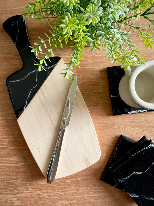 Black Marble Charcuterie Cheese Board Coaster Set