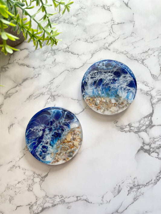 Resin Beach Coastal Coasters Unique Handmade Ocean Art Kitchen decor