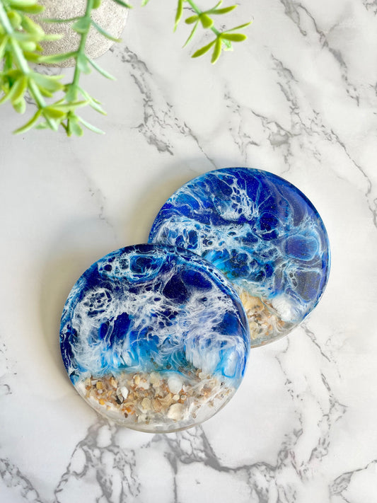 Resin Beach Coastal Coasters Unique Handmade Ocean Art Kitchen decor