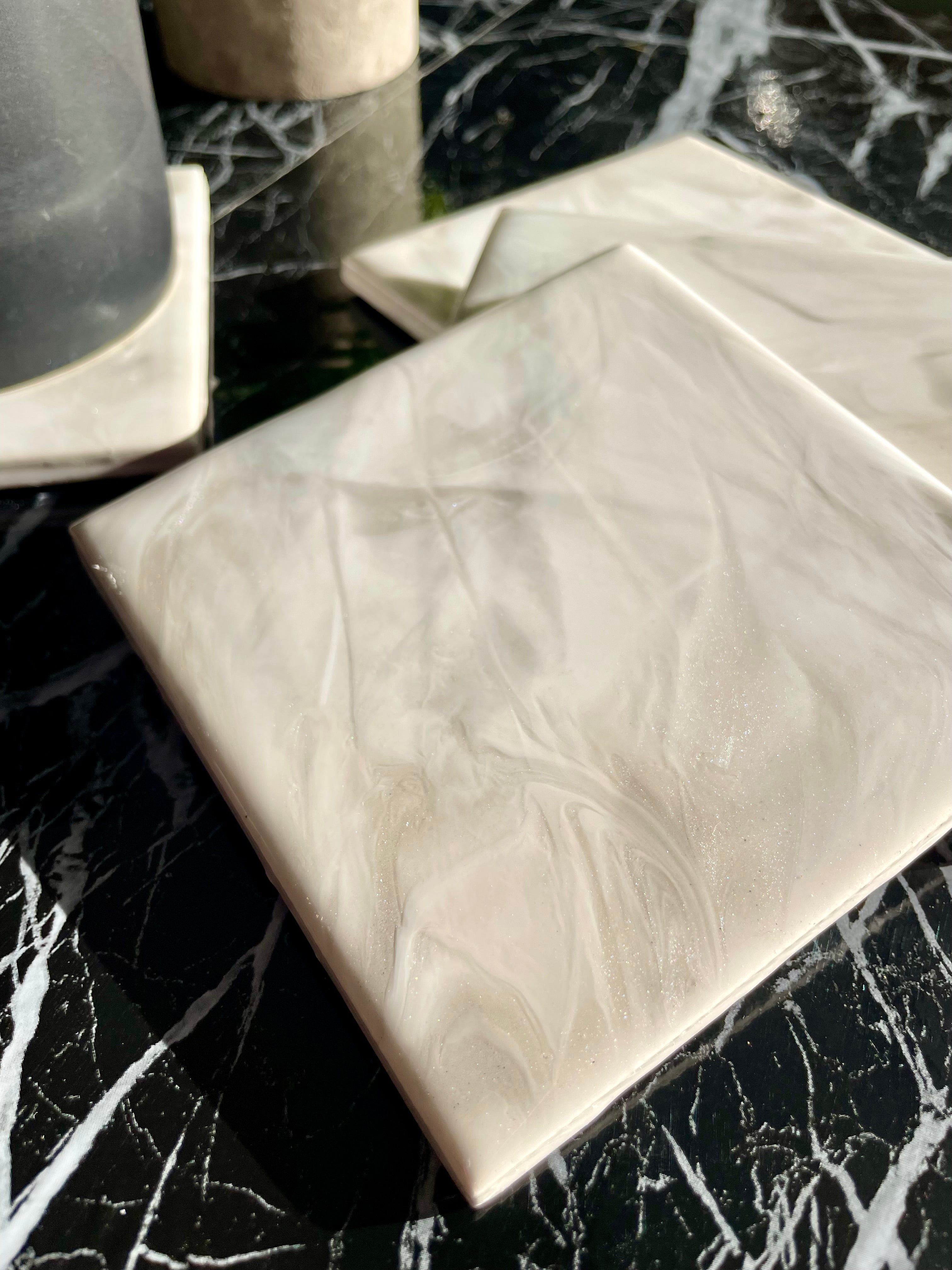 White Marble Charcuterie Cheese Board Coaster Set