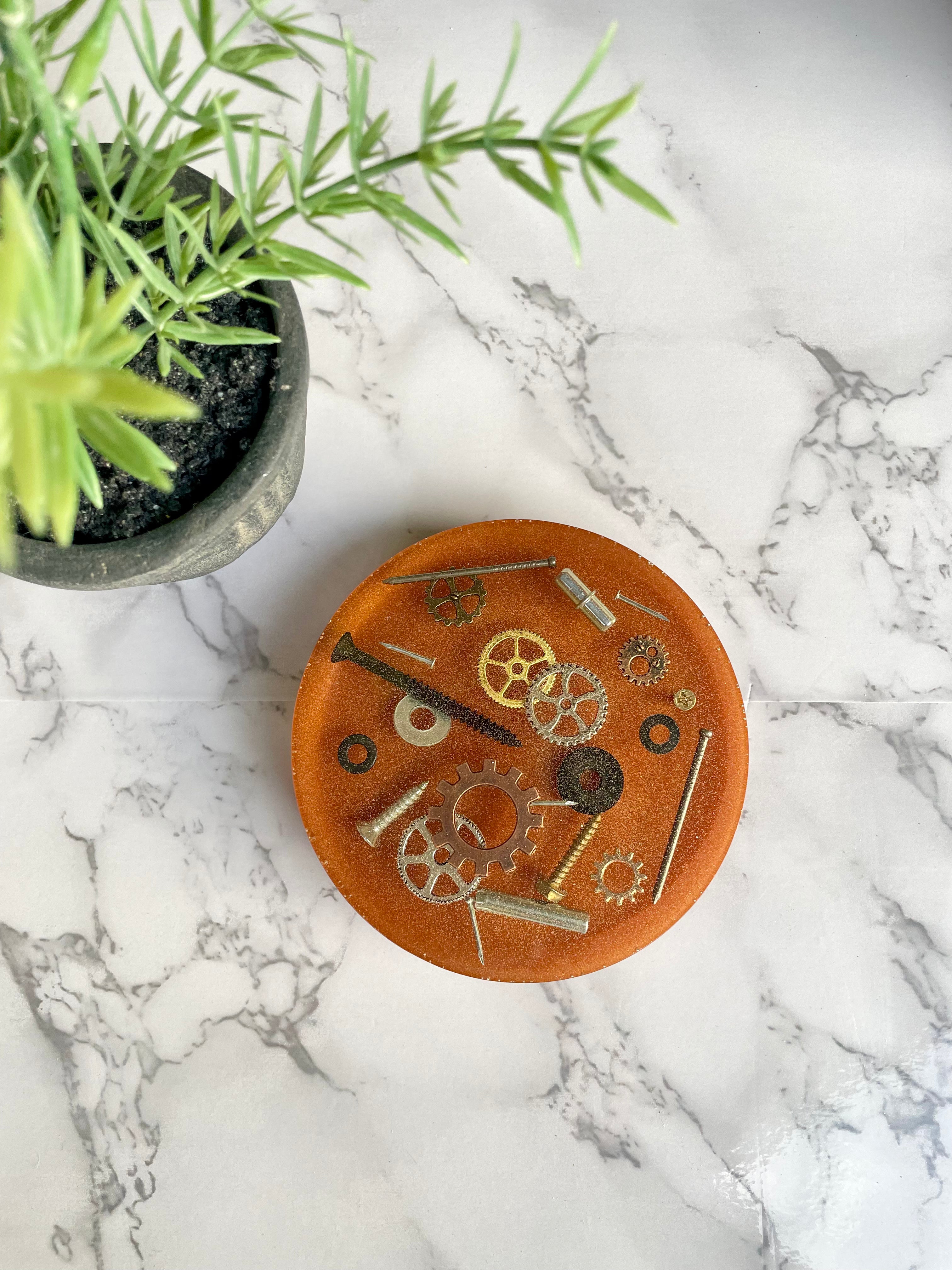 Resin Copper Steam Punk Coasters Unique Handmade Art Kitchen Decor