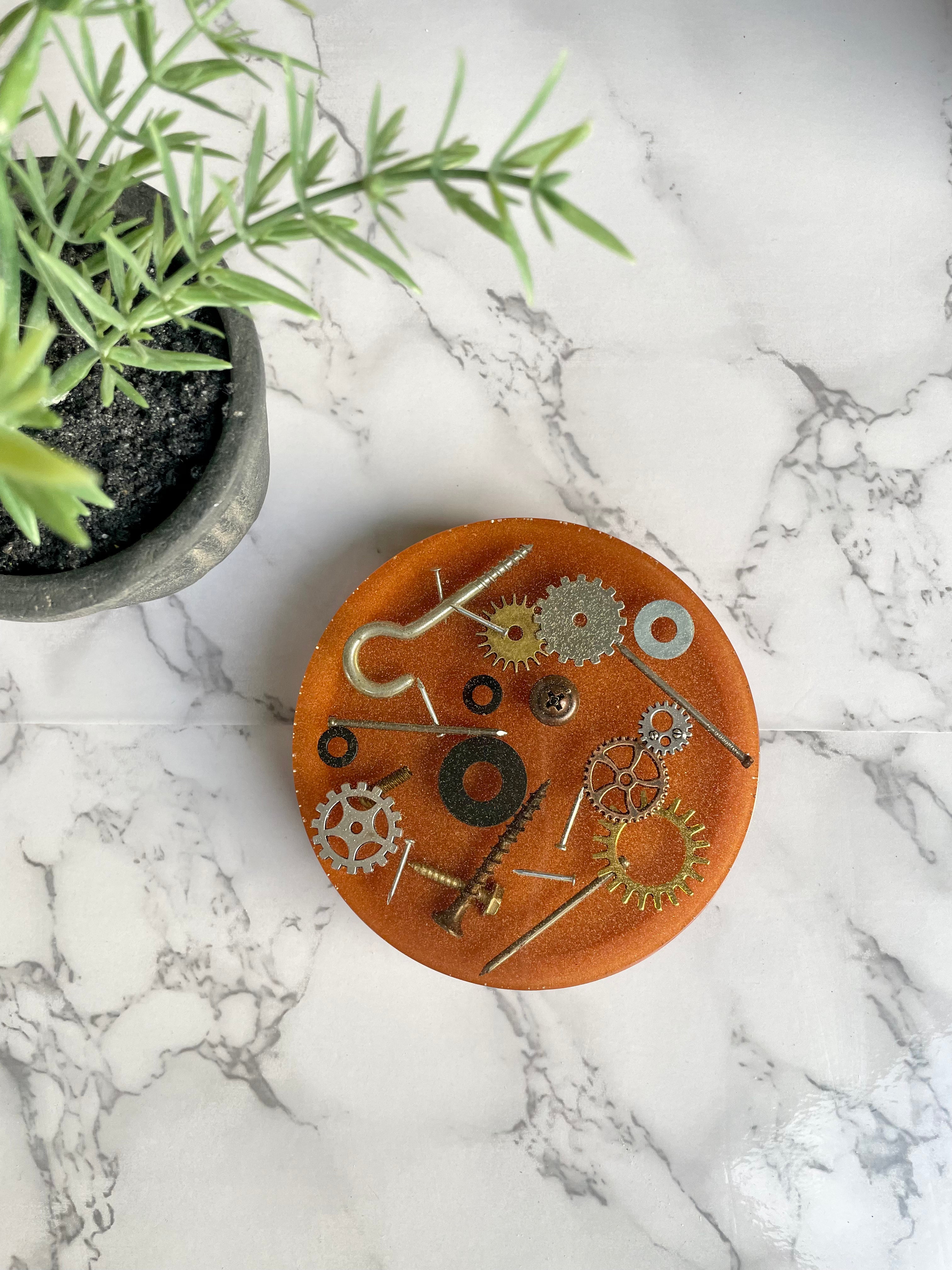 Resin Copper Steam Punk Coasters Unique Handmade Art Kitchen Decor