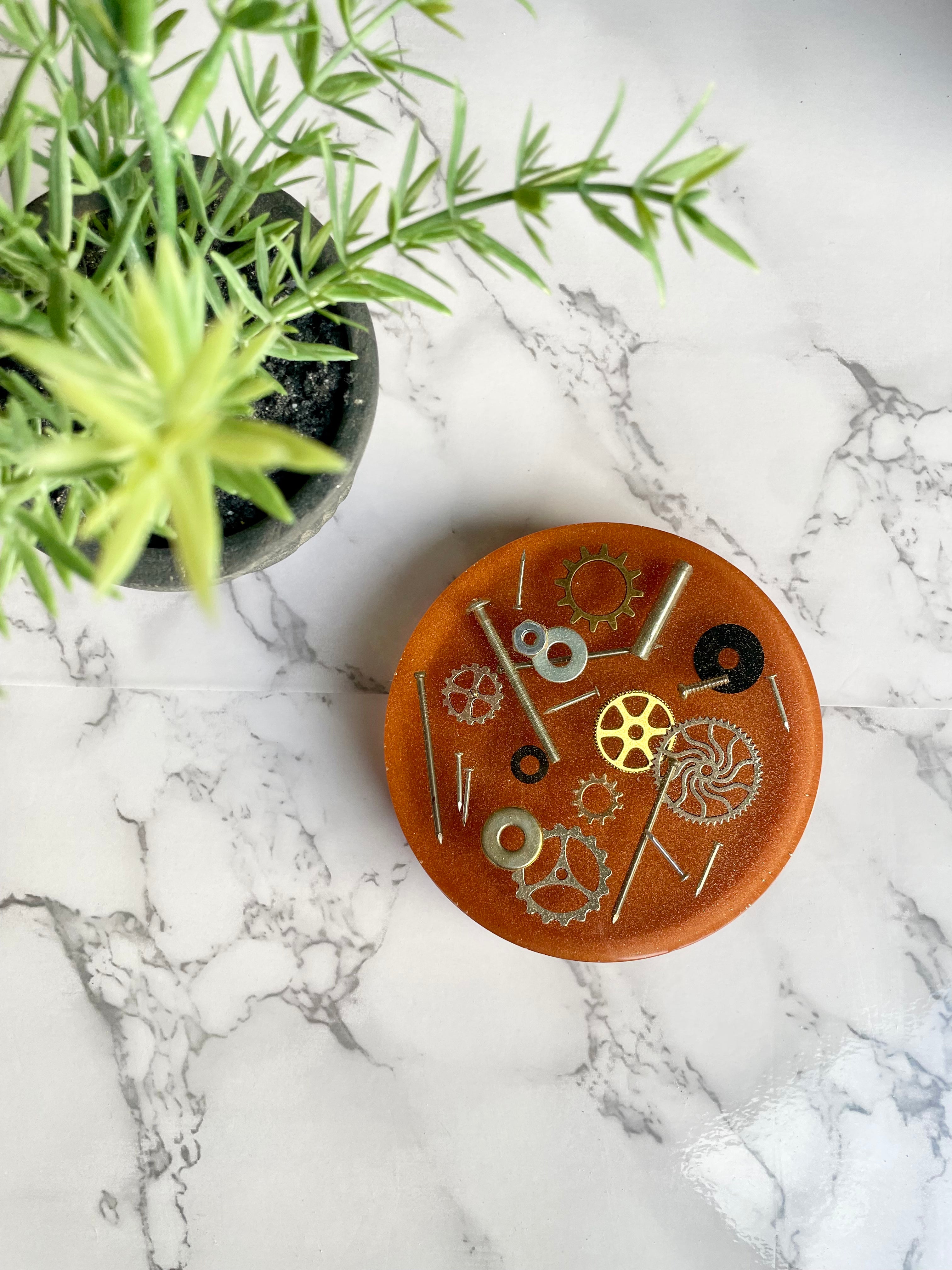 Resin Copper Steam Punk Coasters Unique Handmade Art Kitchen Decor