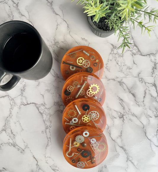 Resin Copper Steam Punk Coasters Unique Handmade Art Kitchen Decor